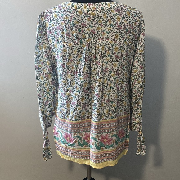 Artisanony Blouse Flowers Butterflies Lightweight Summer Split Neck Top Sz L - Picture 6 of 8